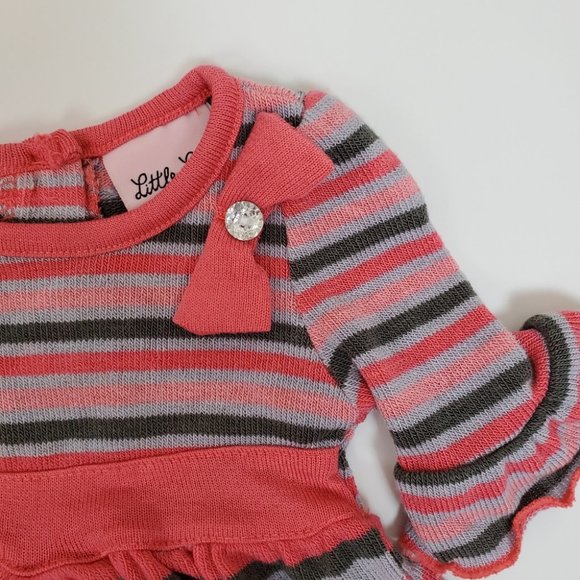 Little Lass Baby Sweater Dress Striped Pinks & Grays Size 6/9 MOS - Picture 3 of 5